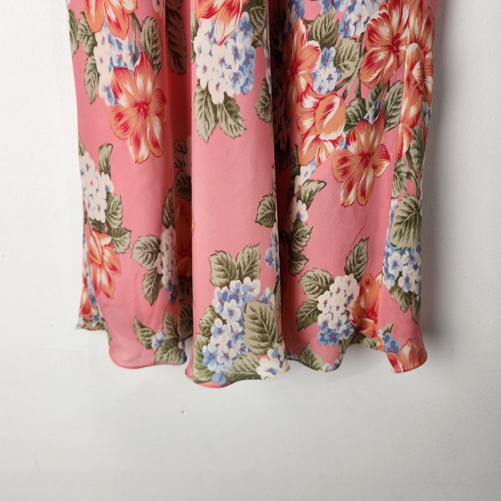 Vintage Silk Skirt Womens 8 Pink Floral Maxi Trad Wife Y2K Feminine Garden - Picture 4 of 13